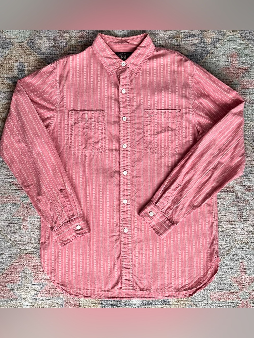 Ralph Lauren Double RL Men's Coral Pink Striped Button-Down Shirt